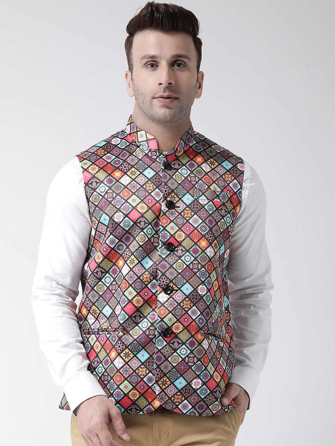 

hangup plus Men Printed Woven Nehru Jacket, Black