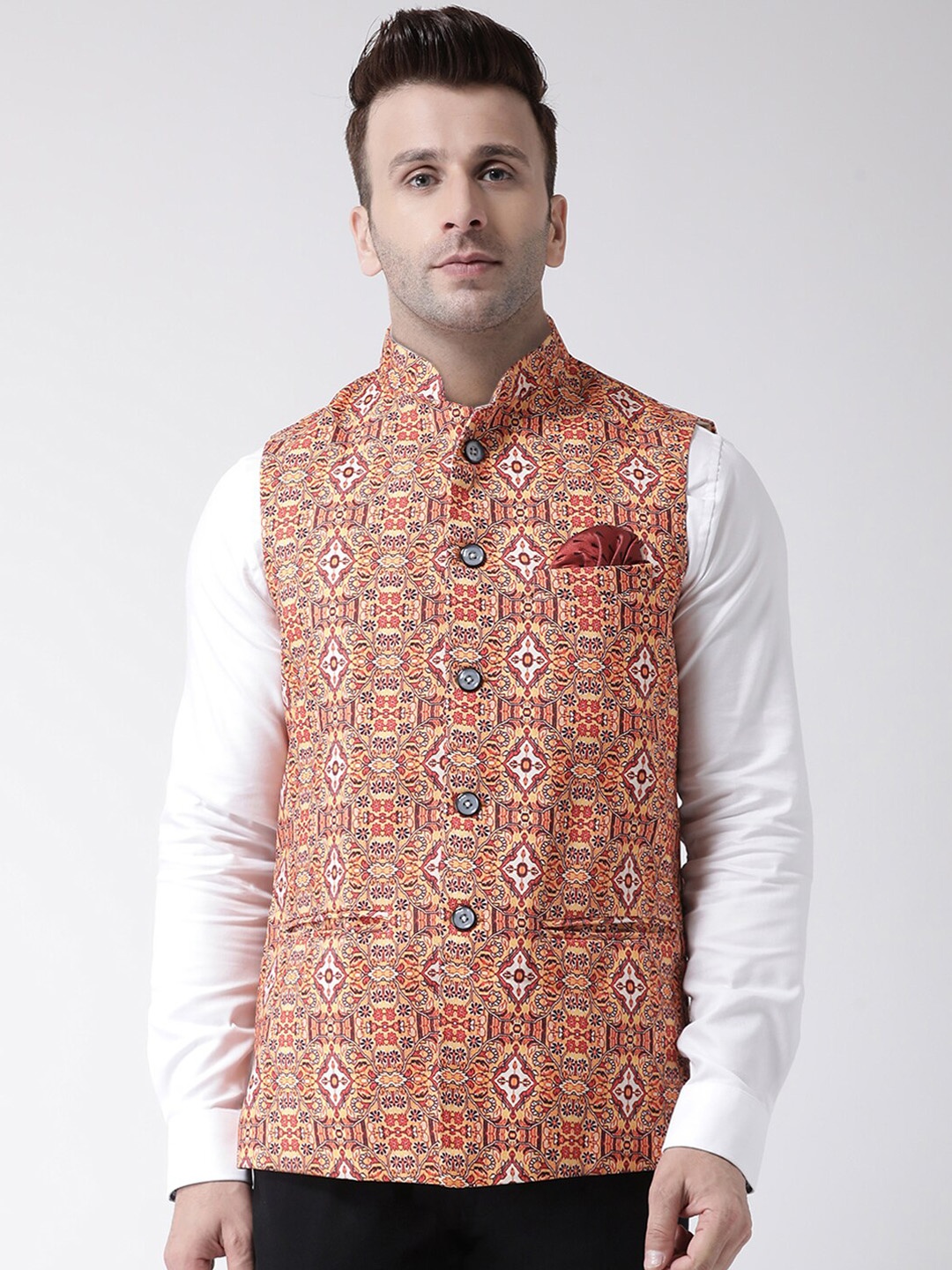 

hangup plus Men Printed Nehru Jackets, Orange