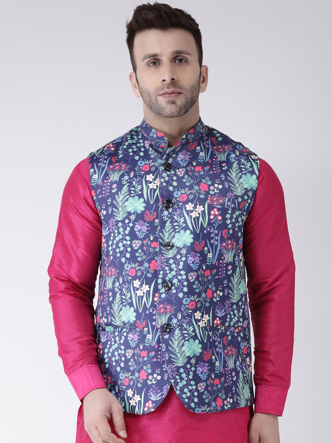 

hangup plus Men Printed Woven Nehru Jacket, Blue
