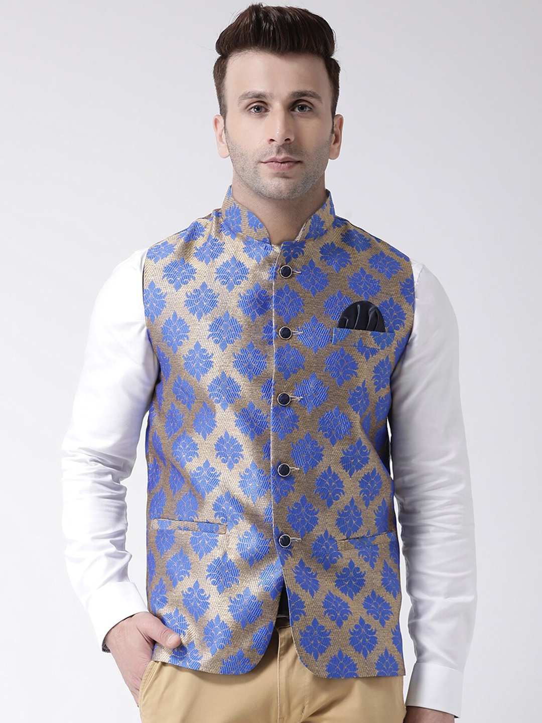

hangup plus Men Jacquard Nehru Jacket, Gold