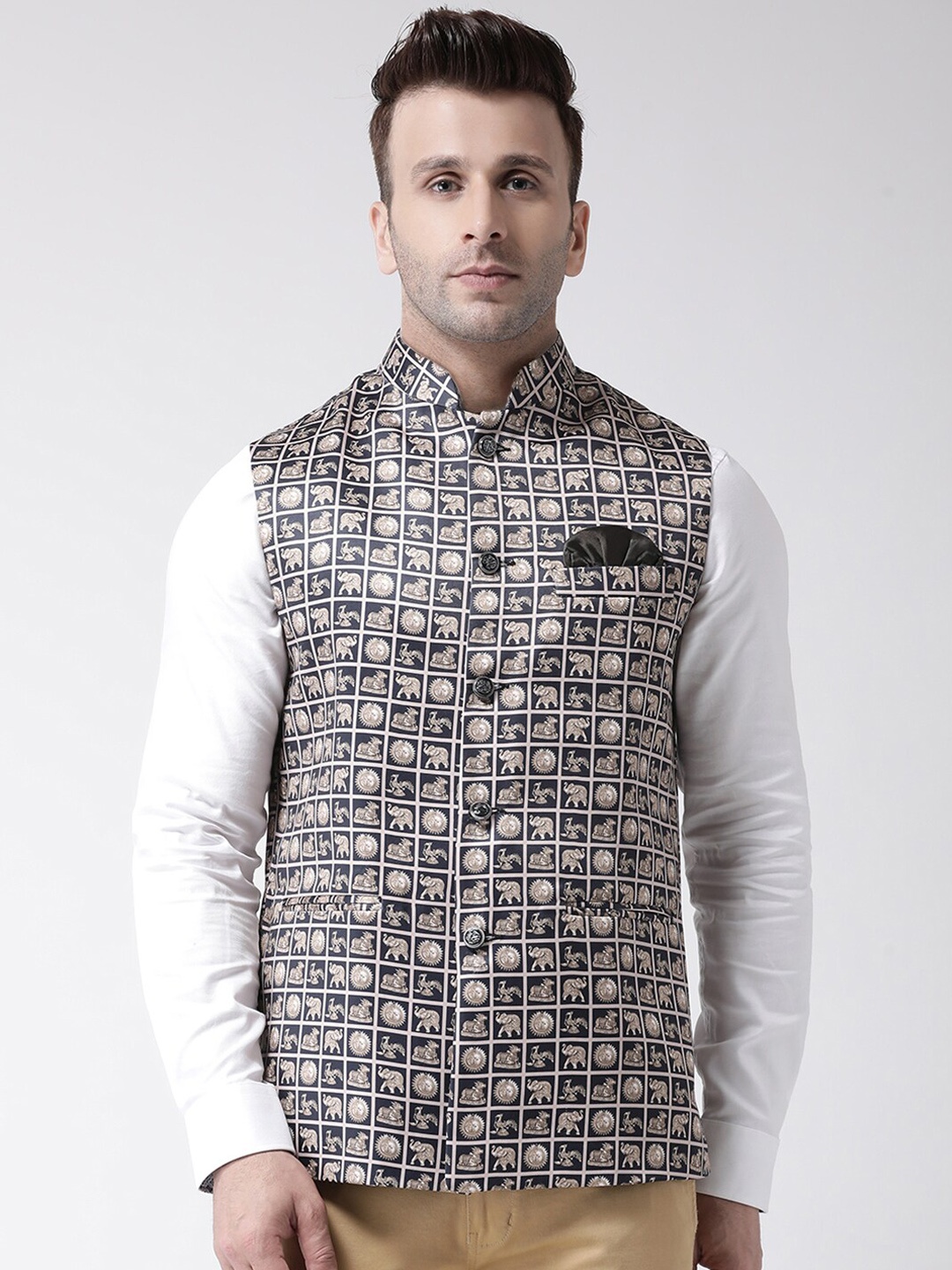 

hangup plus Men Printed Nehru Jacket, Black