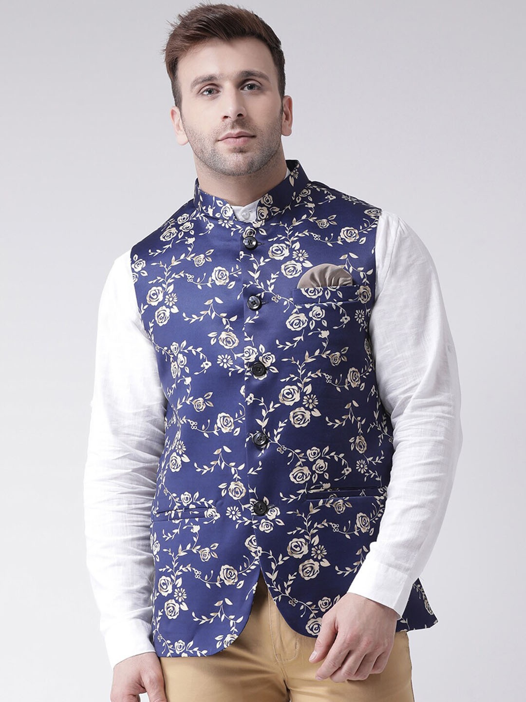 

hangup plus Men Printed Nehru Jacket, Blue