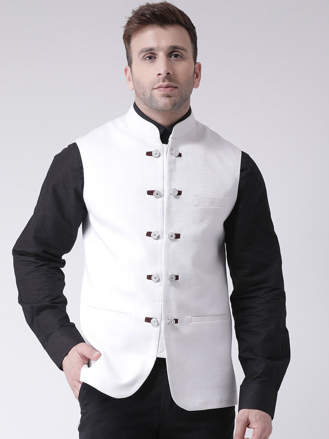

hangup plus Men Woven Nehru Jacket, White