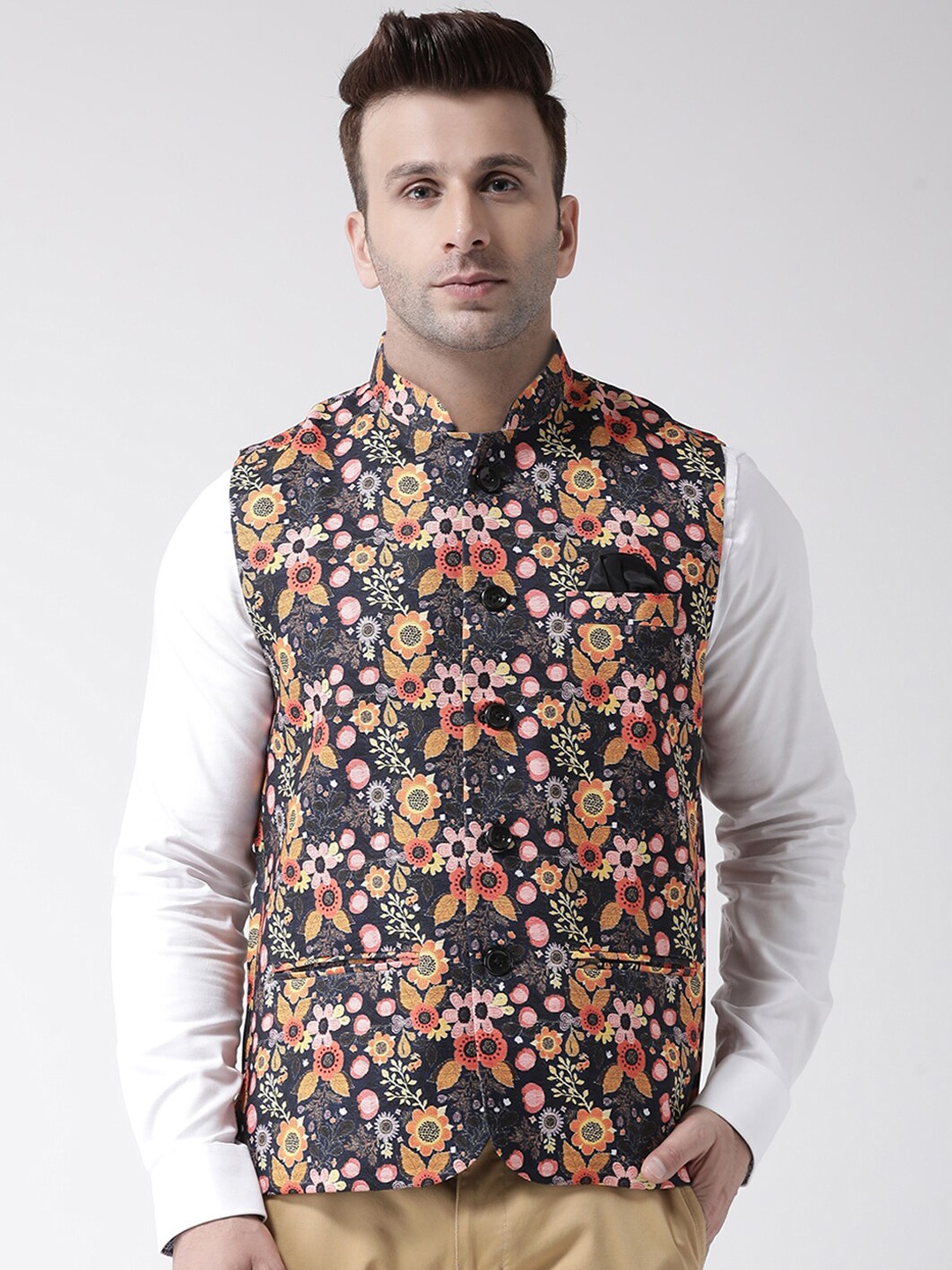 

hangup plus Men Printed Nehru Jackets, Black