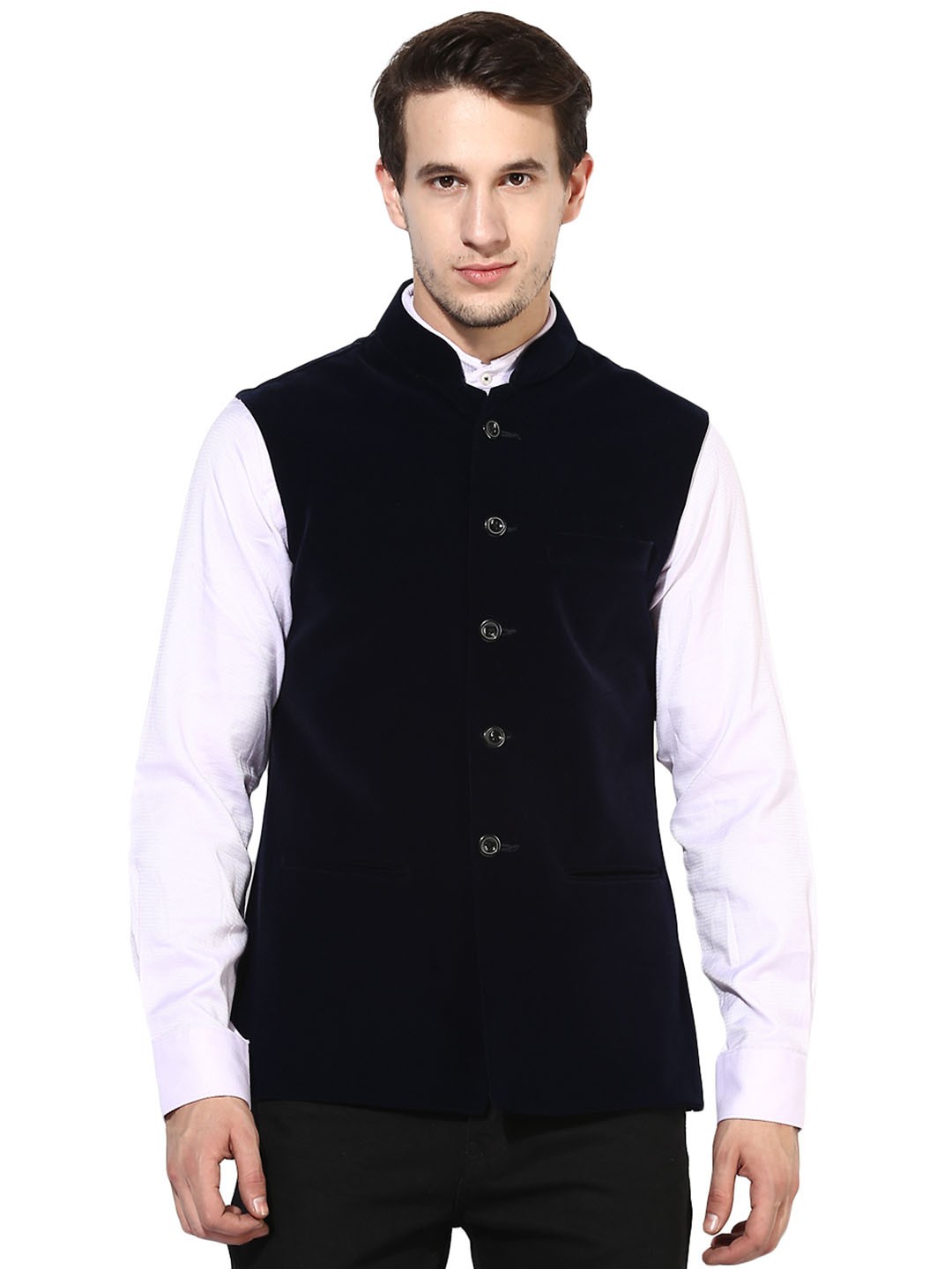 

hangup plus Men Woven Velvet Nehru Jackets, Navy blue