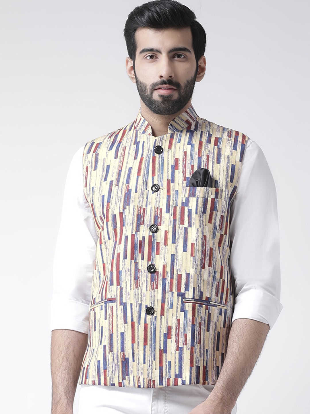 

hangup plus Men Printed Nehru Jackets, Cream