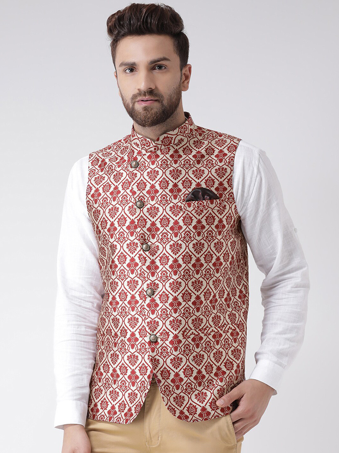 

hangup plus Men Woven Design Nehru Jacket, Maroon