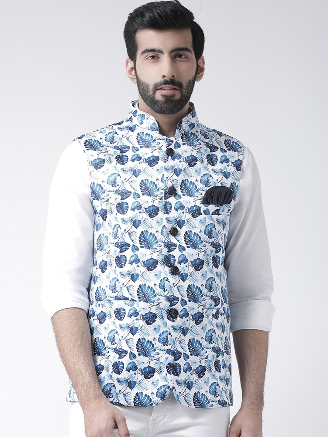 

hangup plus Men Printed Nehru Jackets, White