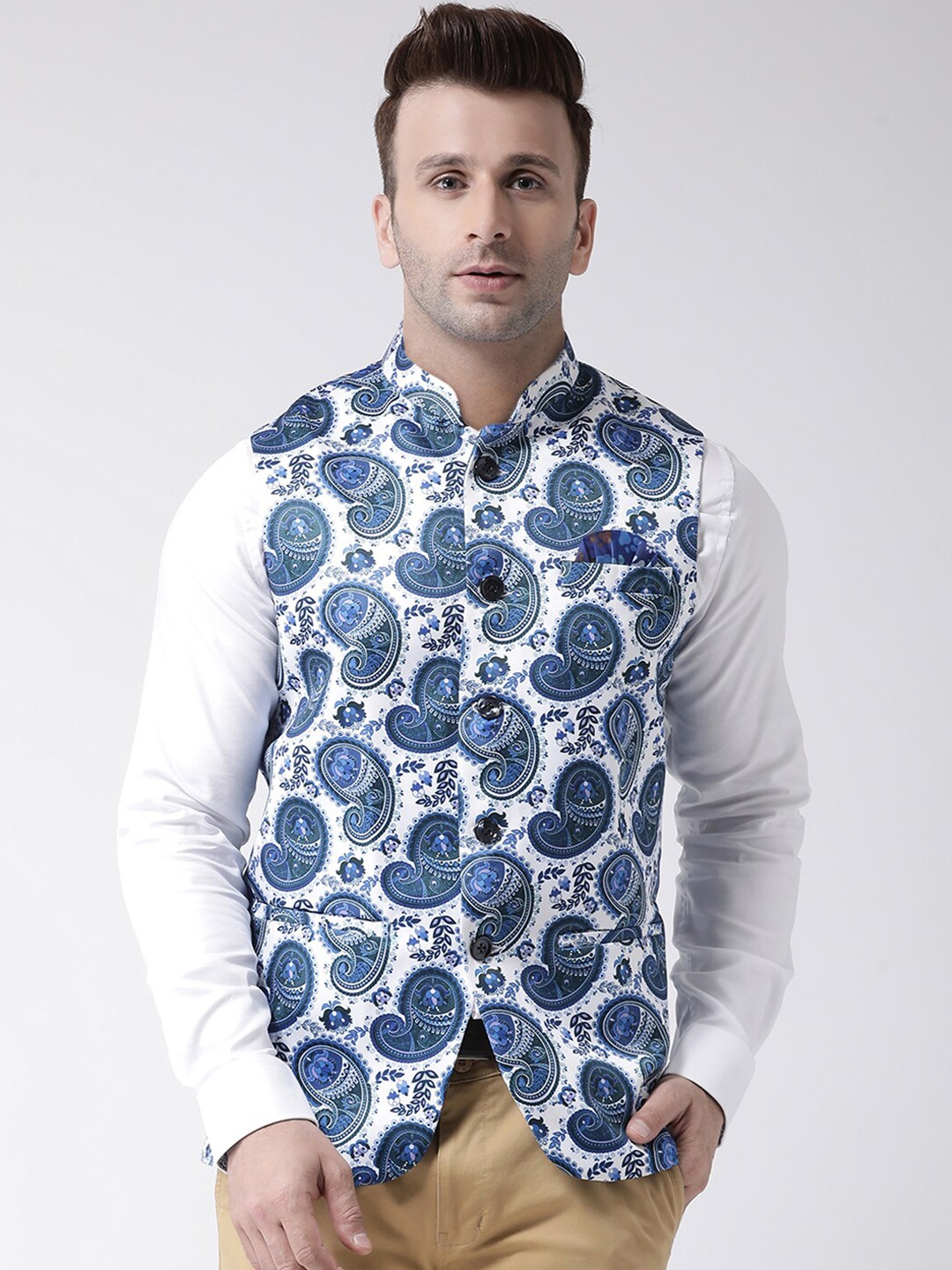 

hangup plus Men Printed Nehru Jacket, White