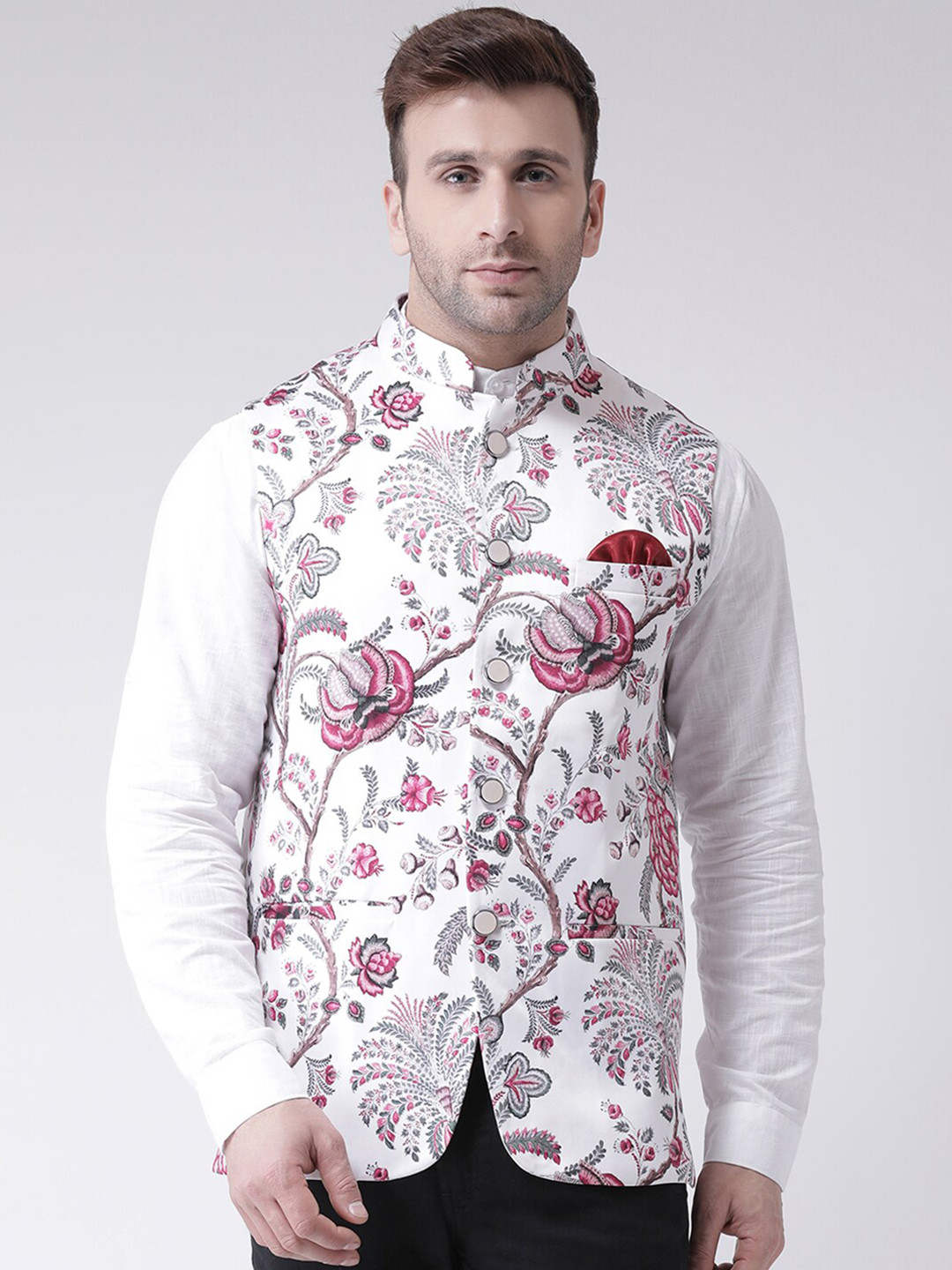 

hangup plus Men Printed Nehru Jacket, White