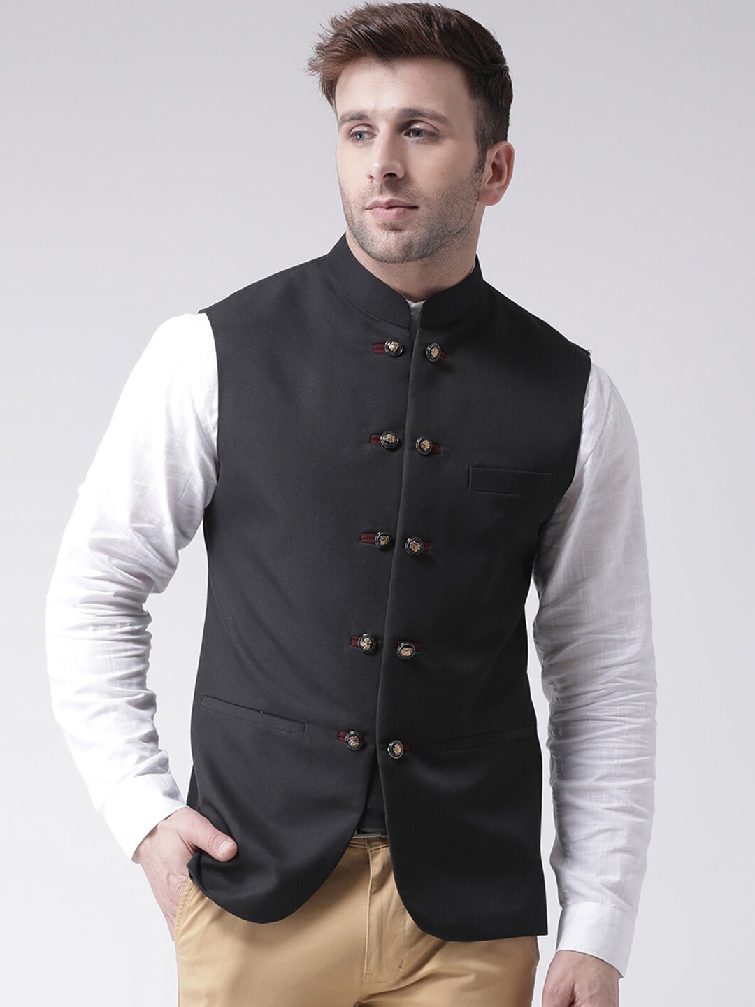 

hangup plus Men Woven Nehru Jacket, Black