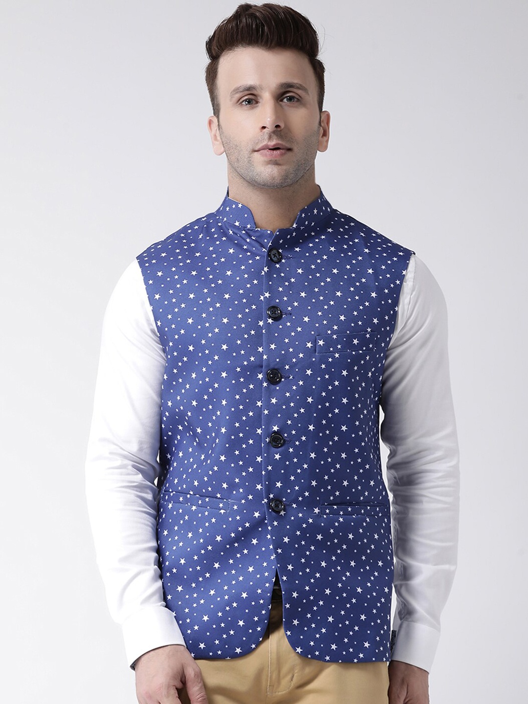 

hangup plus Men Printed Nehru Jacket, Blue