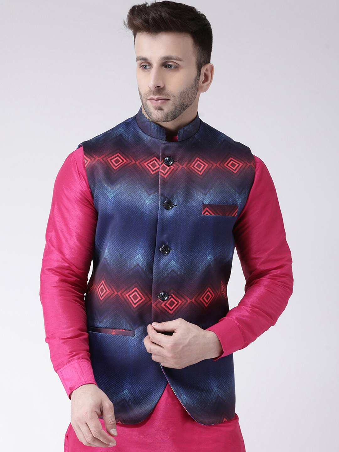 

hangup plus Men Printed Woven Nehru Jacket, Blue