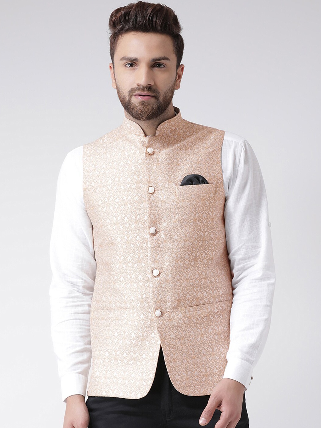 

hangup plus Men Printed Woven Nehru Jackets, Peach