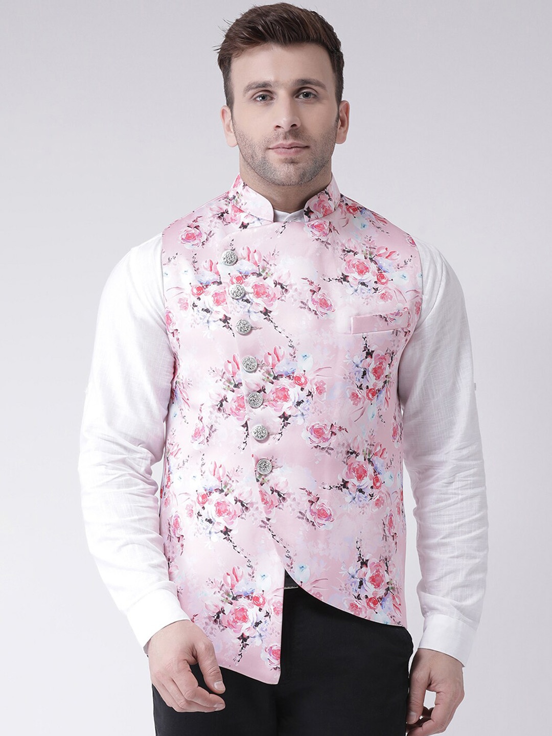 

hangup plus Men Printed Woven Nehru Jackets, Pink