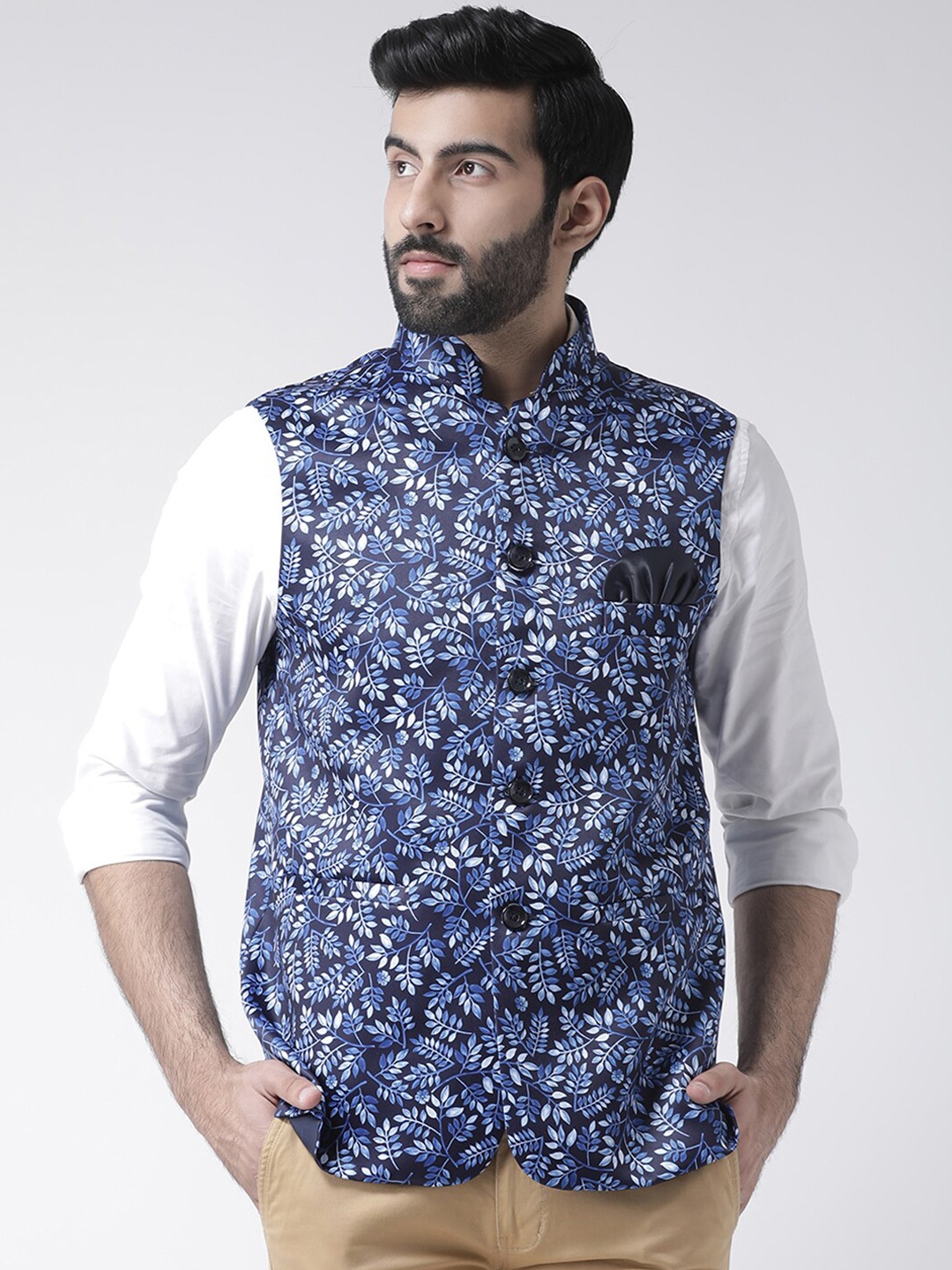 

hangup plus Men Printed Nehru Jacket, Blue