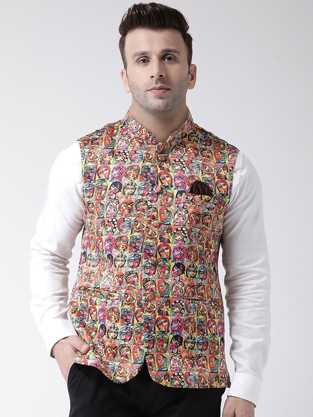 

hangup plus Men Printed Woven Nehru Jacket, Pink