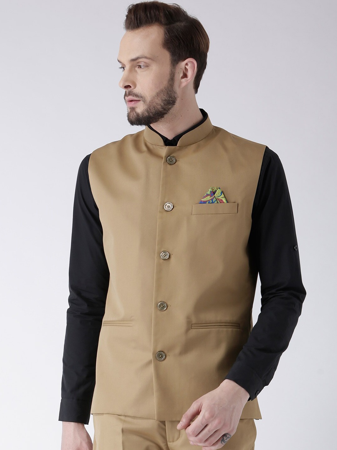 

hangup plus Men Woven Formal Nehru Jackets, Khaki