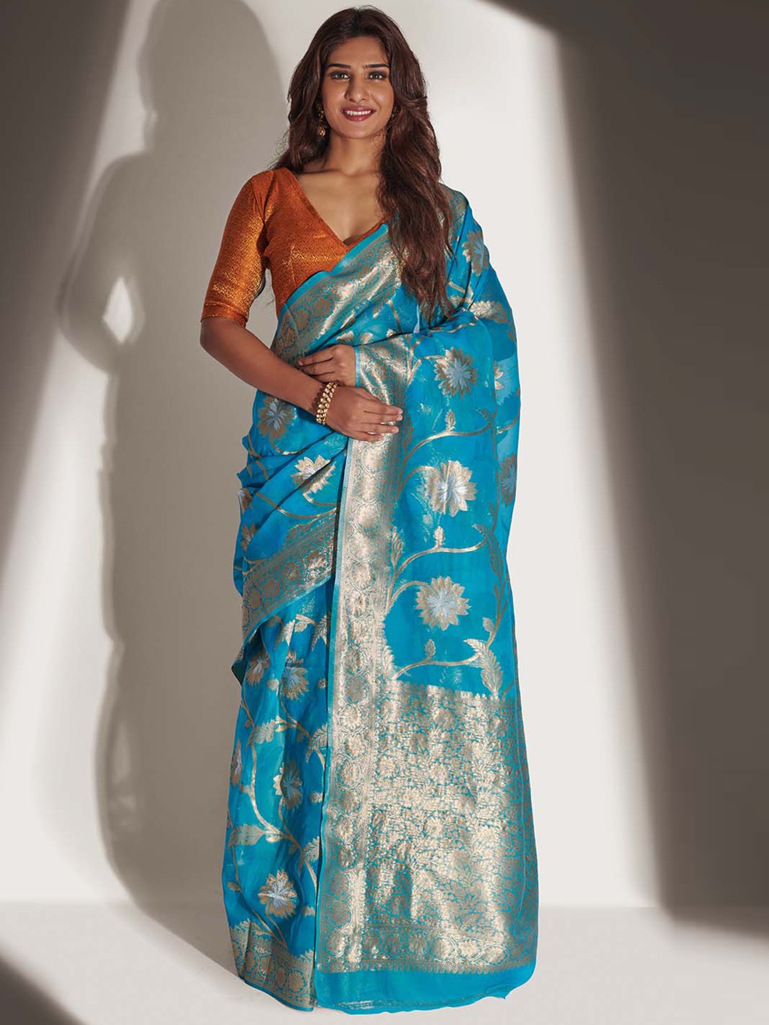 

KARAGIRI Woven Design Zari Organza Saree, Blue