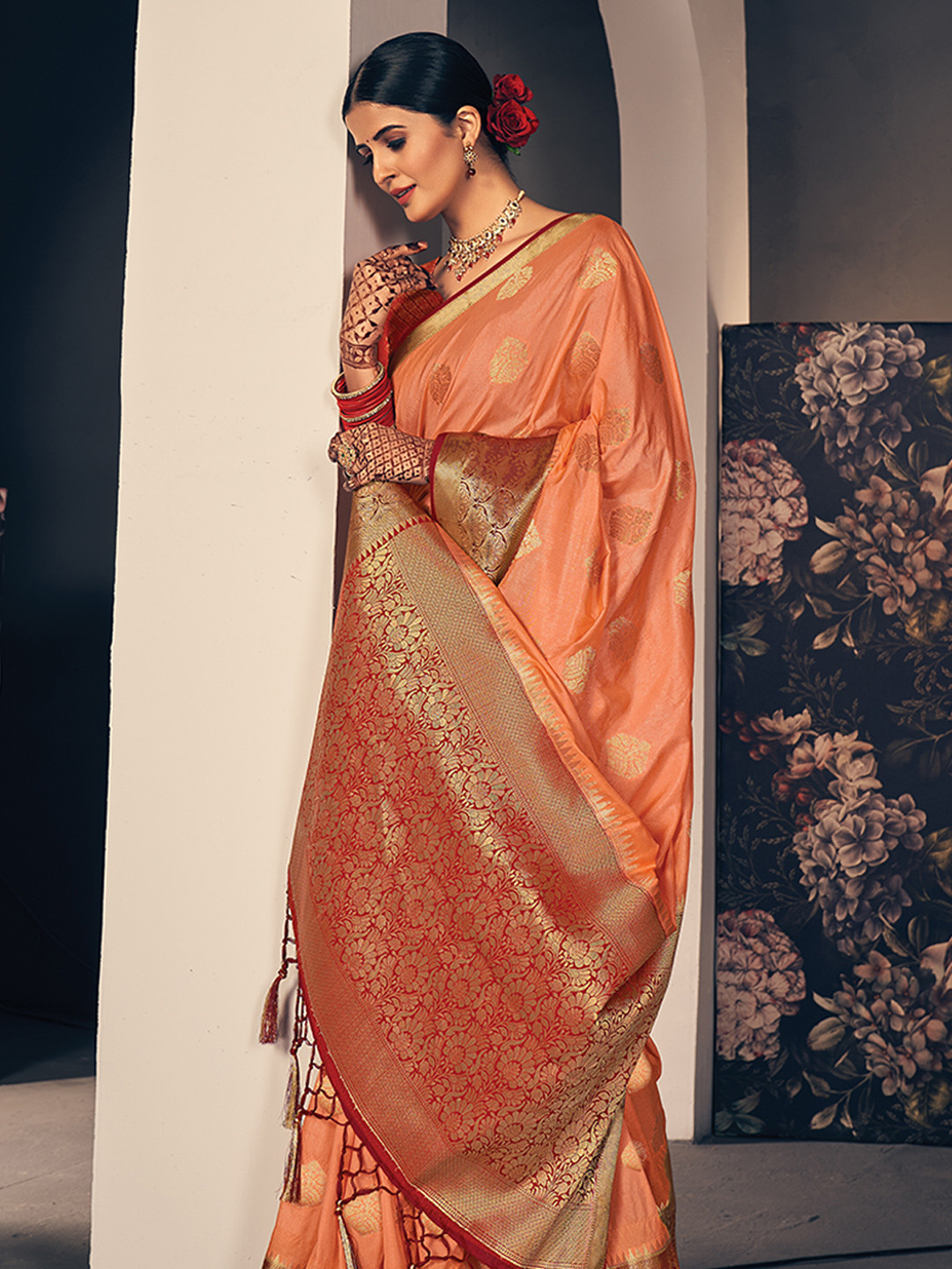 

KARAGIRI Woven Design Ethnic Motifs Zari Saree, Orange