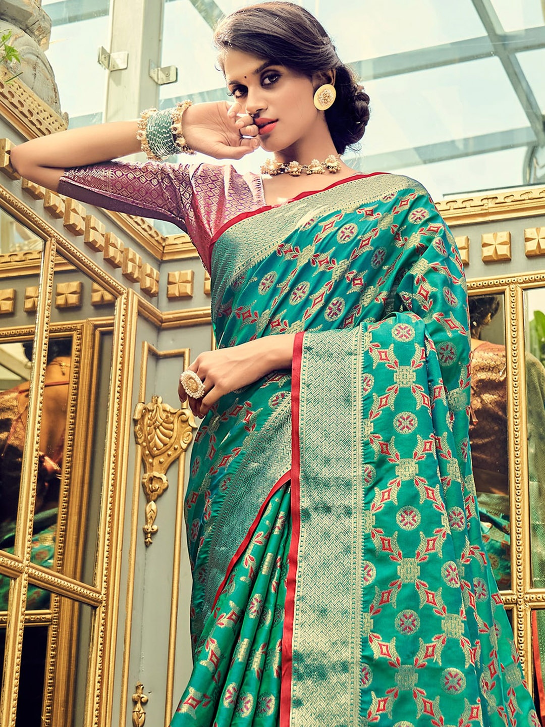 

KARAGIRI Ethnic Motifs Zari Banarasi Saree, Blue