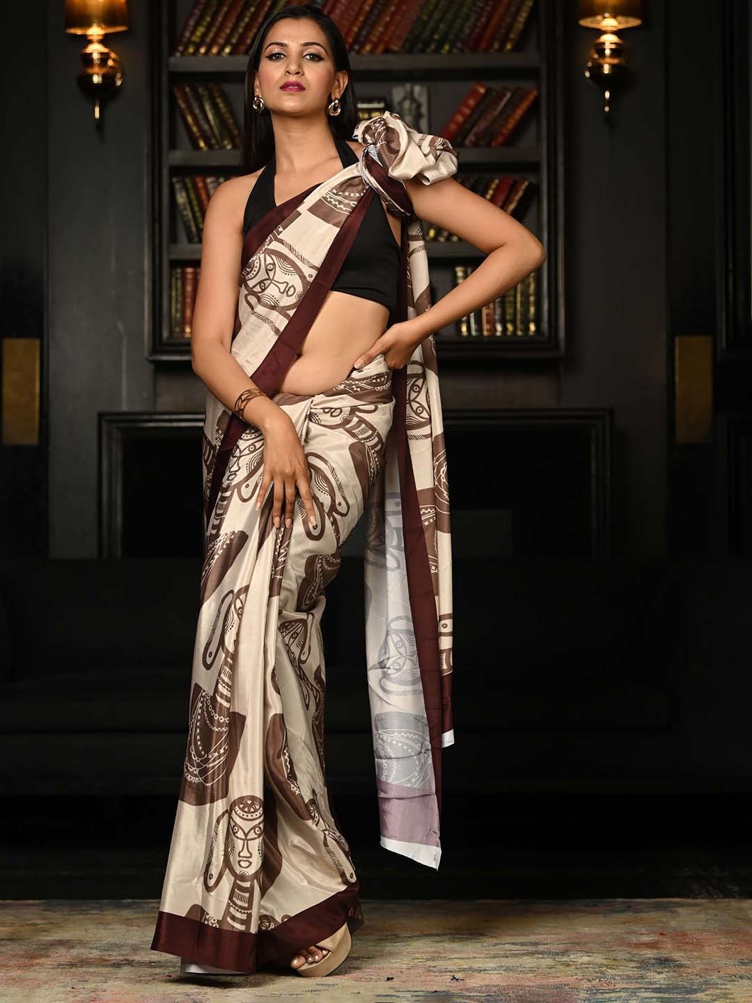 

KARAGIRI Printed Ethnic Motifs Silk Blend Saree, Beige