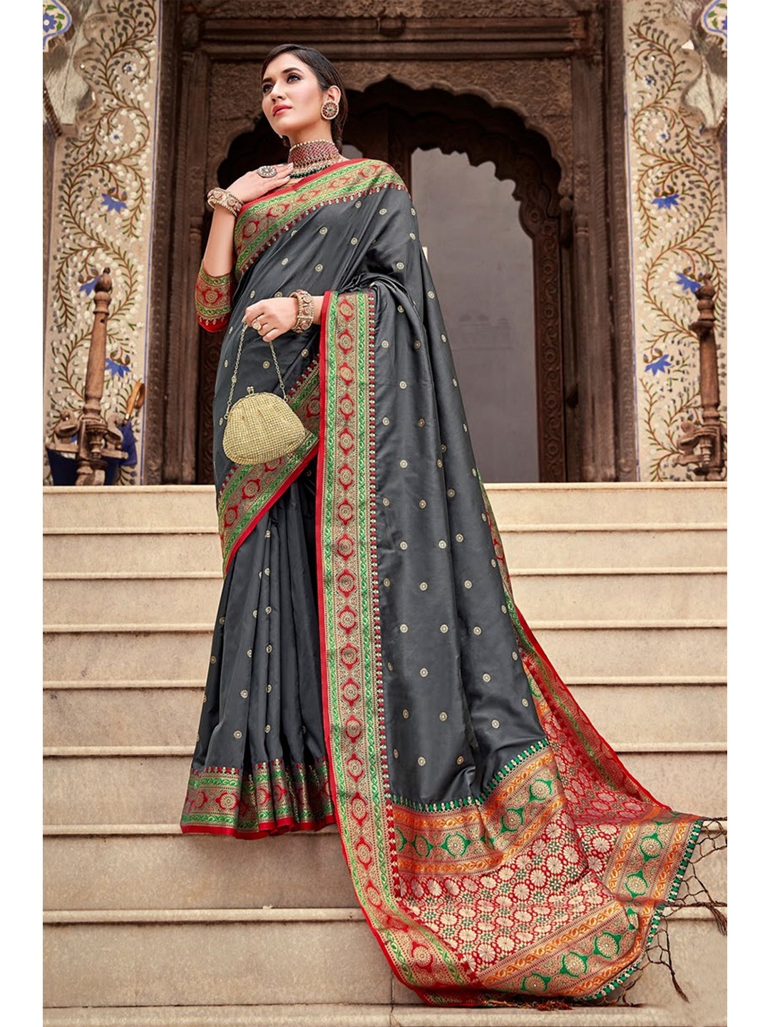 

KARAGIRI Woven Design Zari Banarasi Saree, Orange