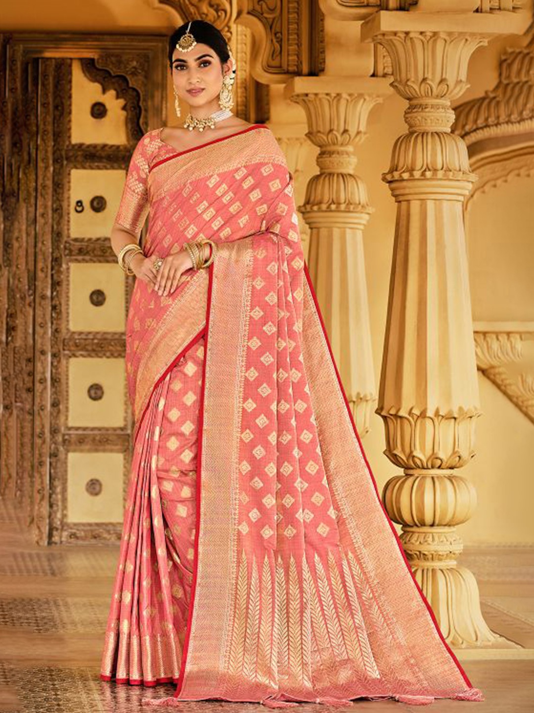 

KARAGIRI Woven Design Zari Saree, Peach