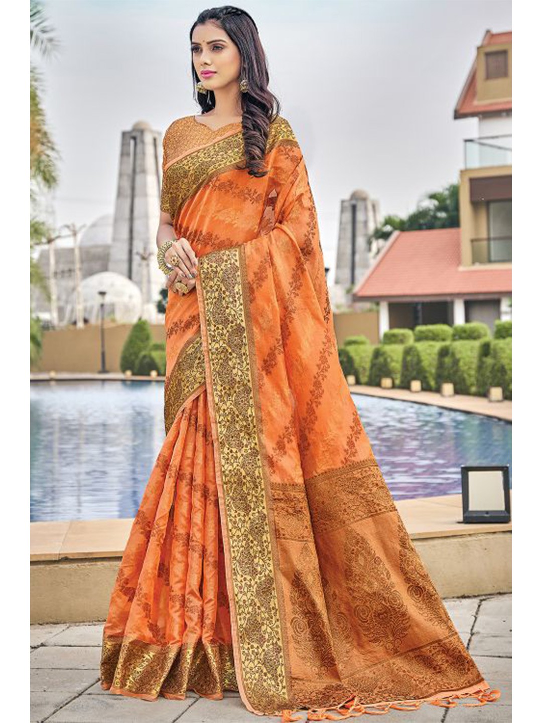 

KARAGIRI Woven Design Organza Saree, Orange