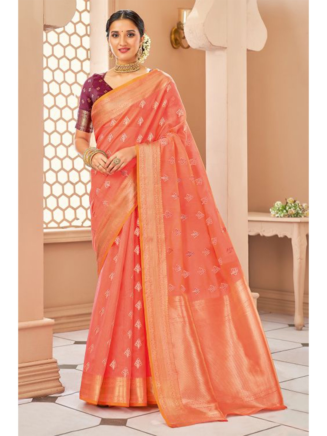 

KARAGIRI Woven Design Banarasi Saree, Peach