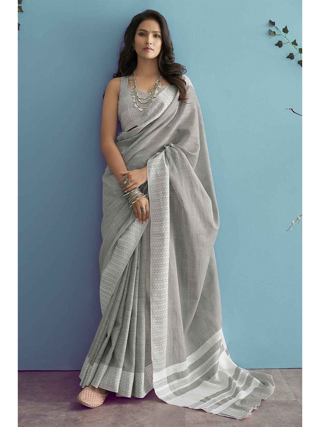

KARAGIRI Woven Design Boarder Saree, Grey