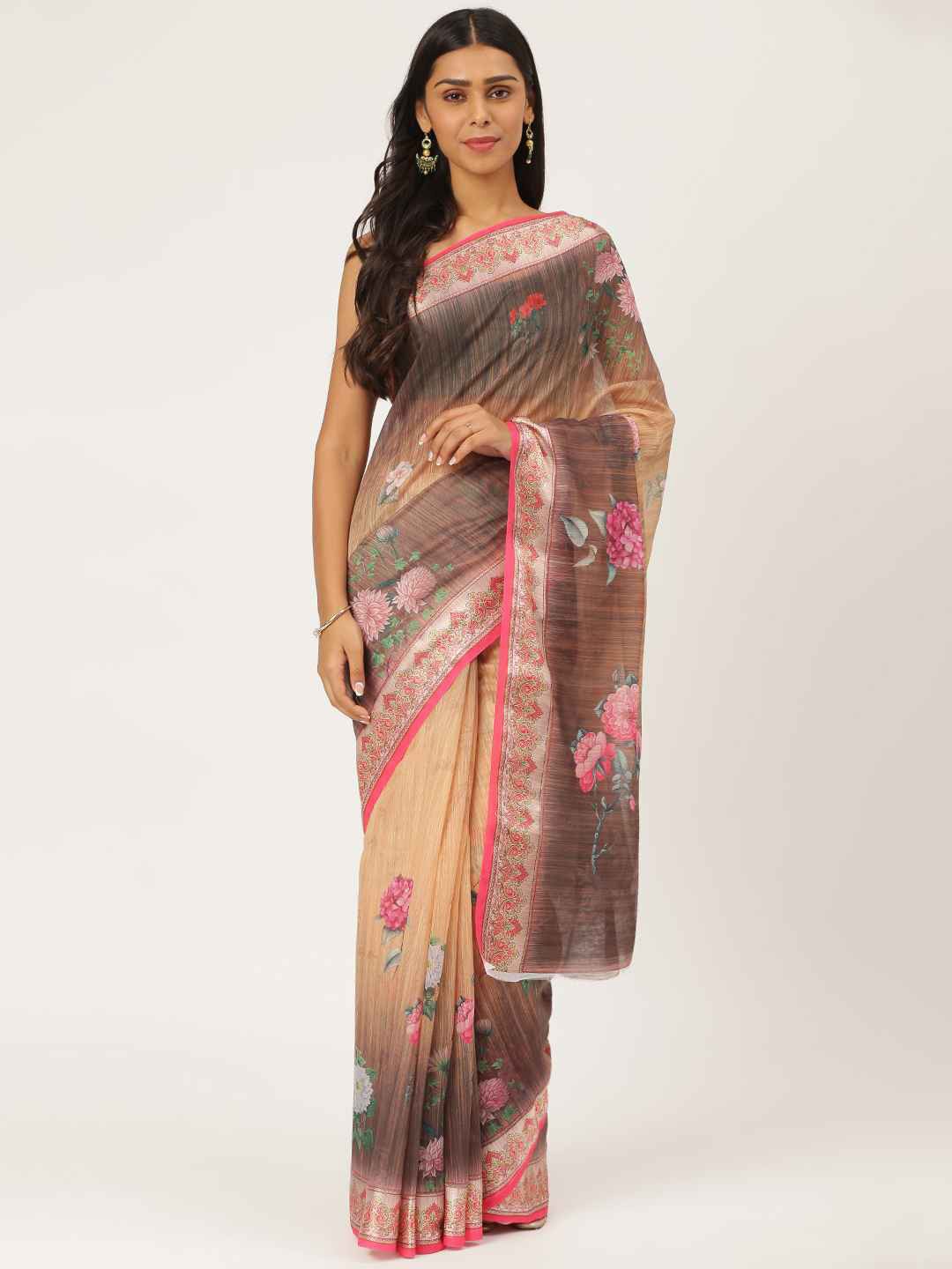 

KARAGIRI Floral Printed Saree, Beige