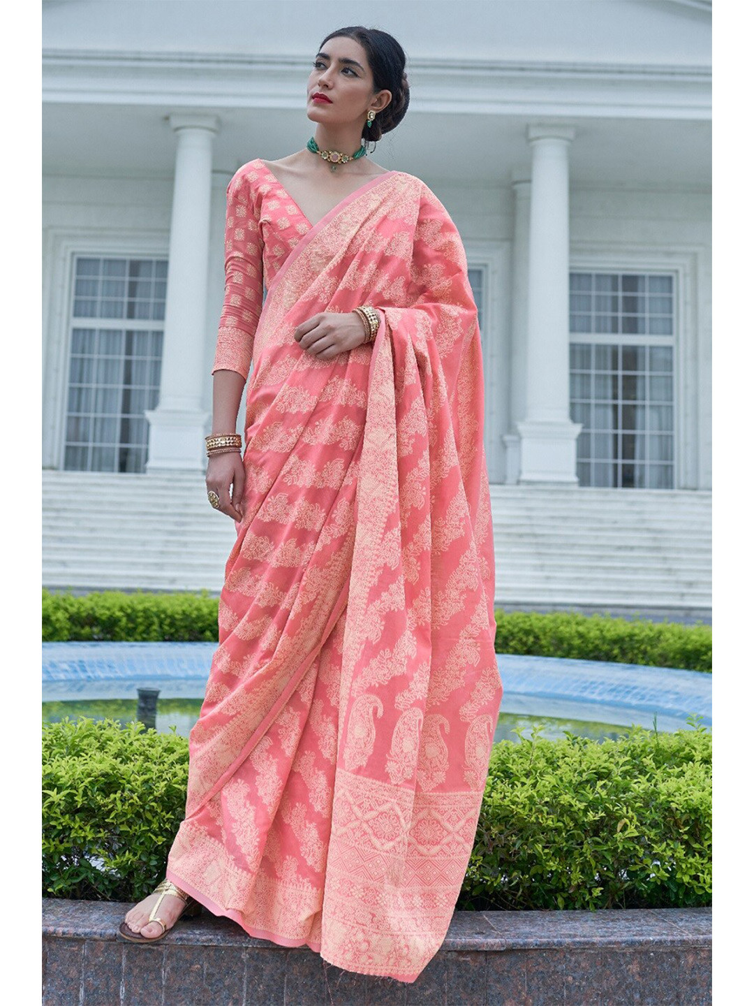 

KARAGIRI Ethnic Motifs Zari Saree, Pink