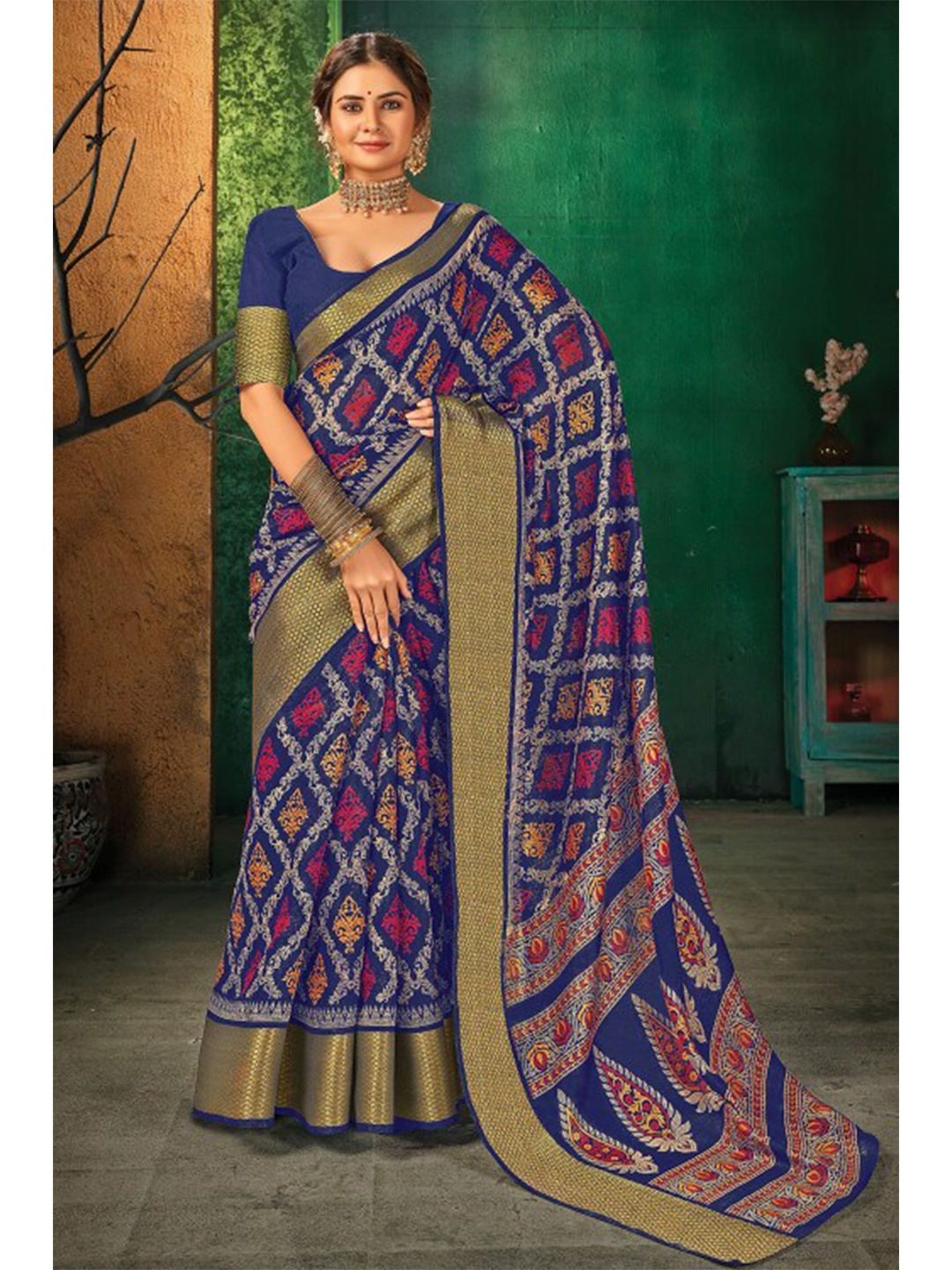 

KARAGIRI Ethnic Motifs Woven Design Printed Festive Saree, Blue