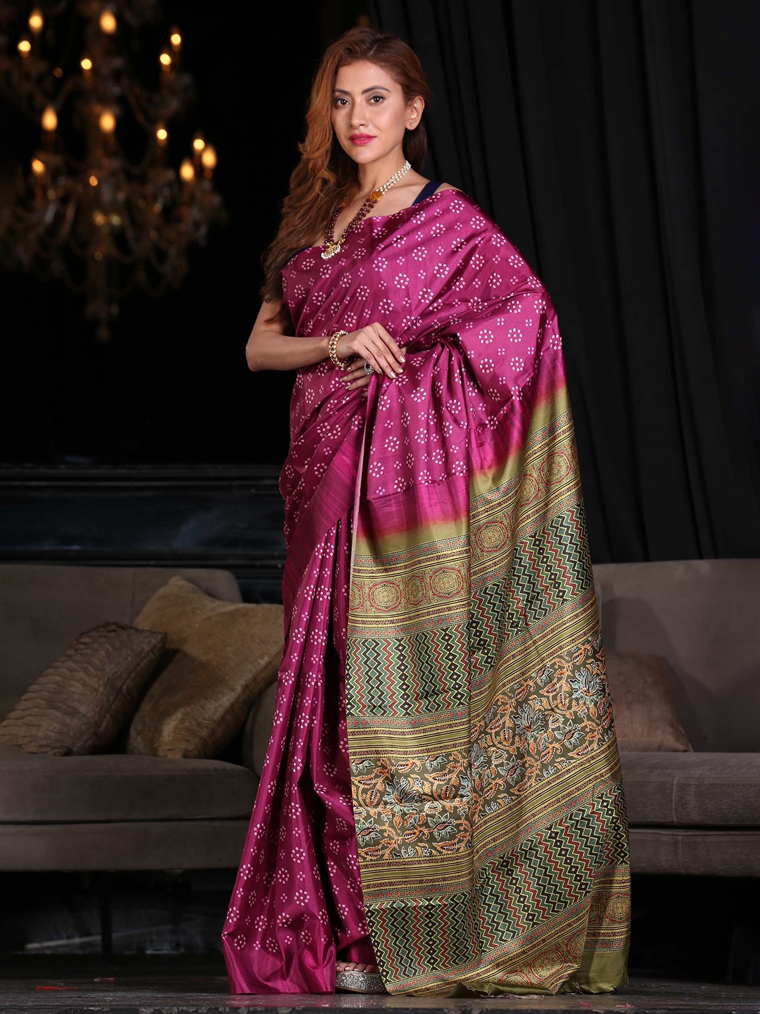 

KARAGIRI Bandhani Saree, Purple