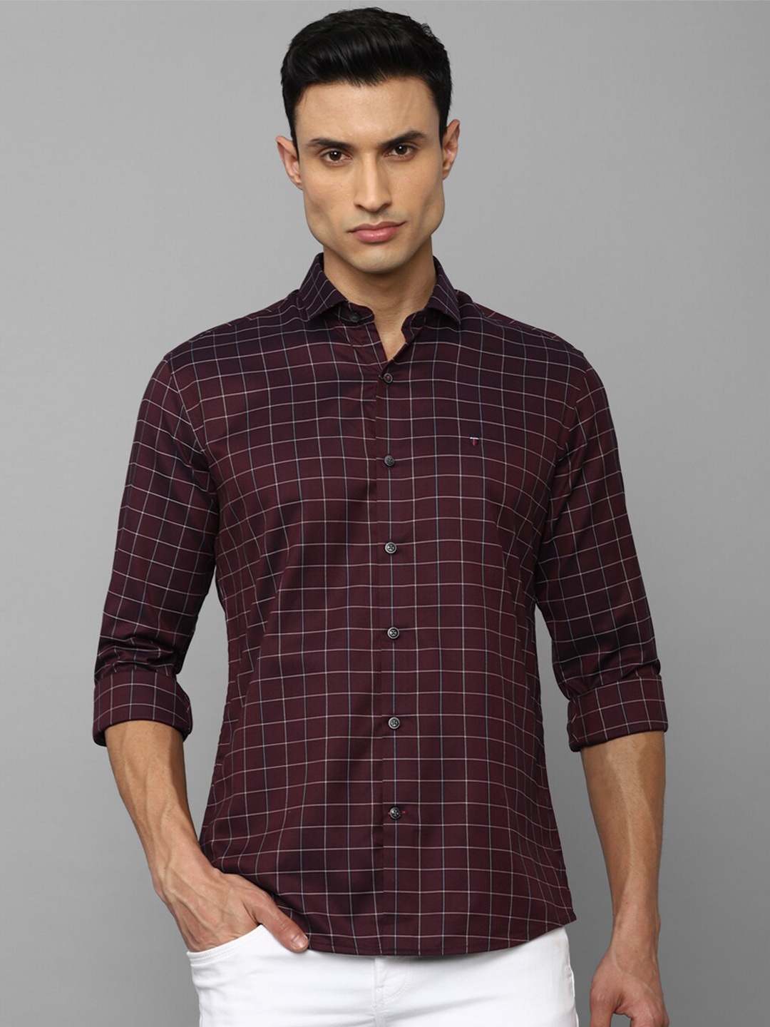 

Louis Philippe Sport Men Slim Fit Checked Casual Cotton Shirt, Maroon