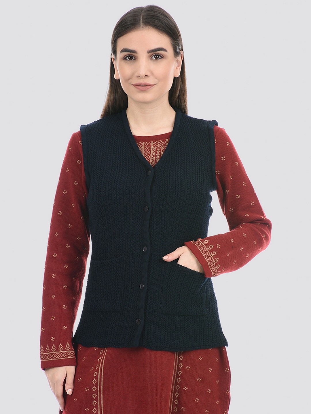 

American Eye Women Ribbed Acrylic Cardigan Sweater, Navy blue