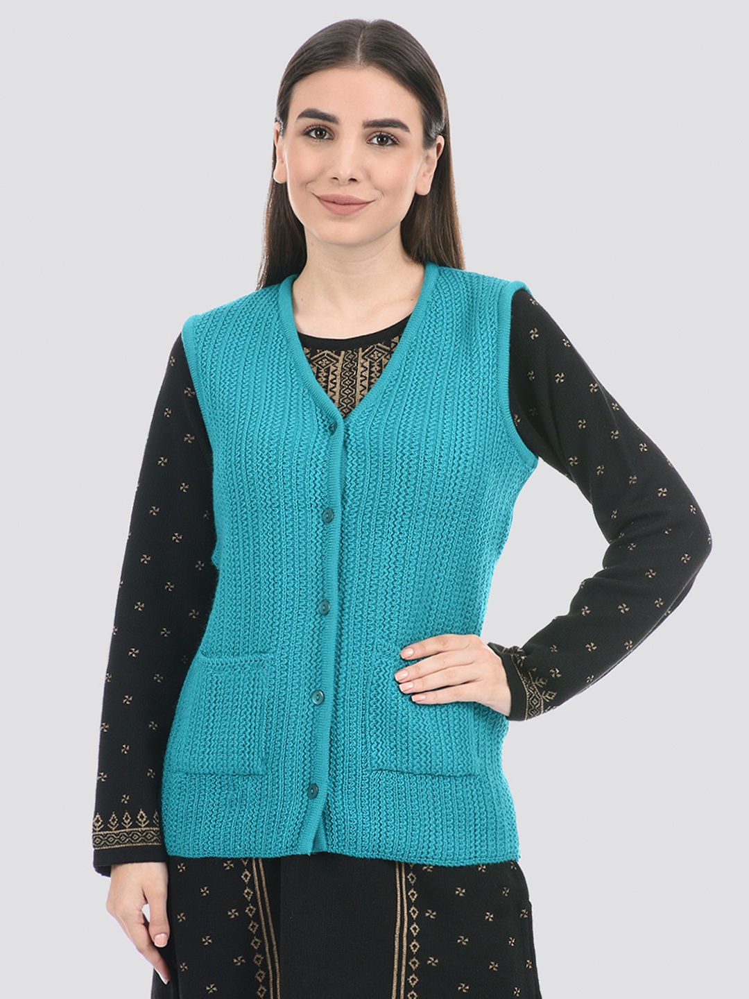 

American Eye Women Cable Knit Acrylic Sweater Vest, Turquoise blue