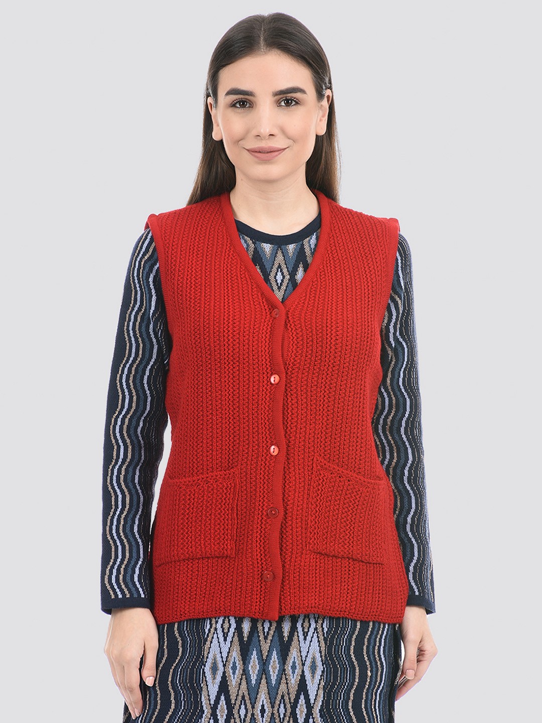 

American Eye Women Cable Knit Acrylic Sweater Vest, Red