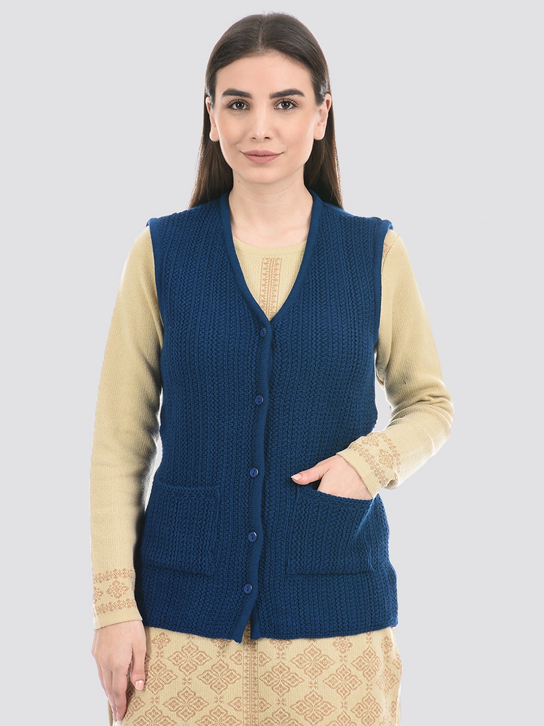 

American Eye Women Cable Knit Acrylic Sweater Vest, Navy blue