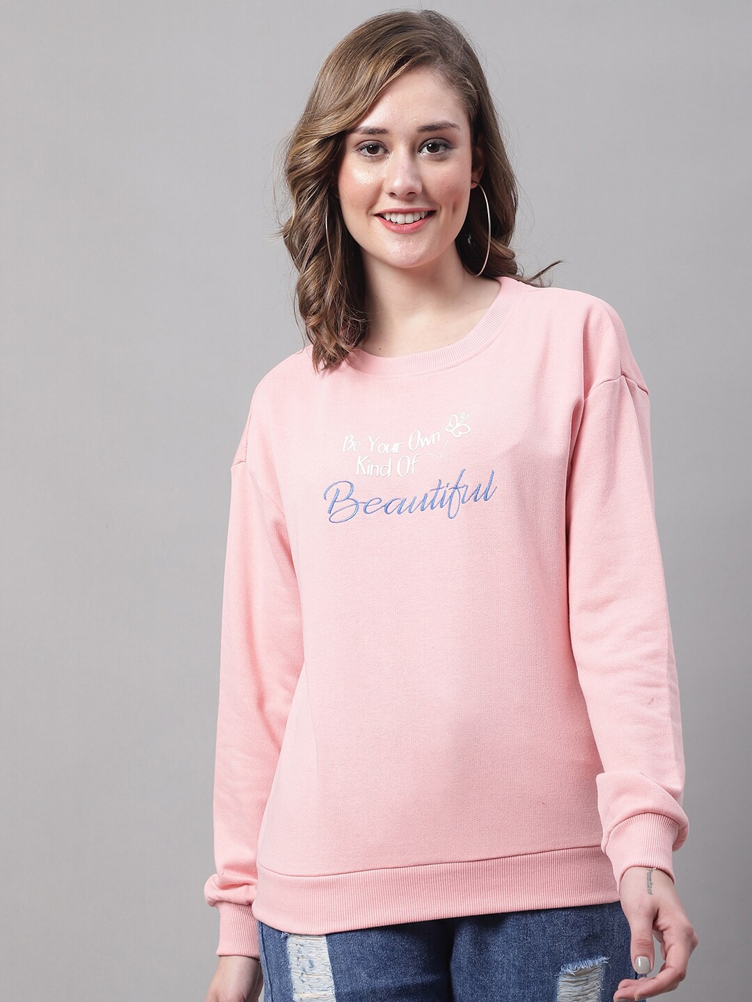 

NoBarr Women Typography Embroidered Cotton Pullover Sweater, Pink