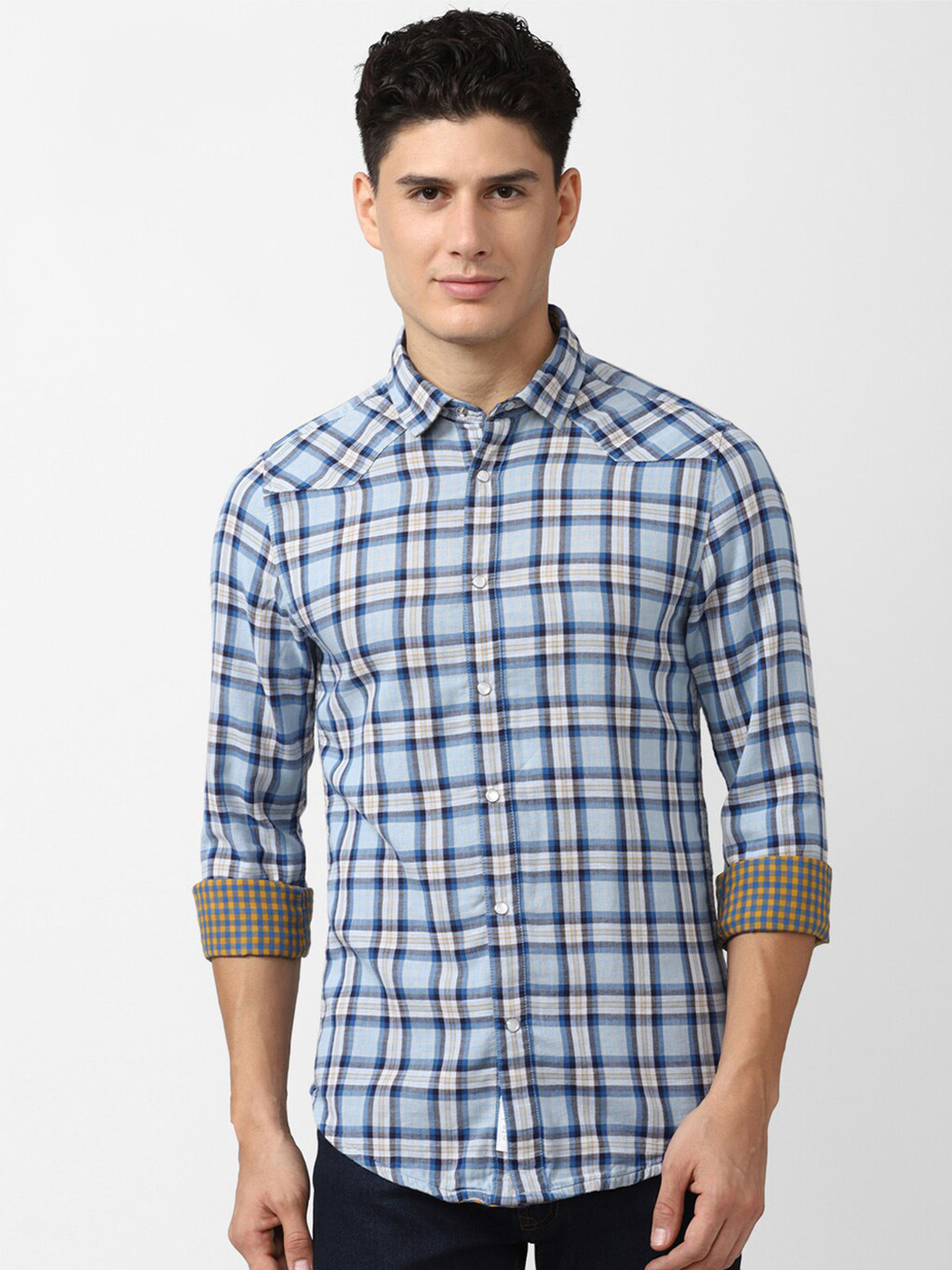 

Peter England Casuals Men Reversible Tartan Checked Pure Cotton Casual Shirt, Blue
