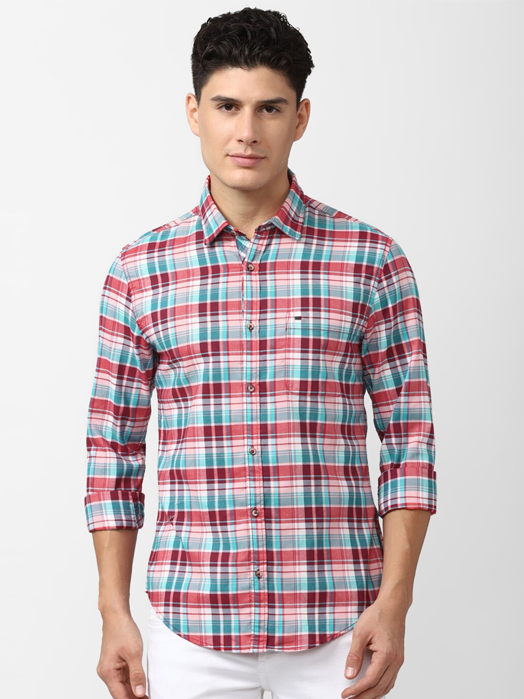 

Peter England Casuals Men Checked Spread Collar Casual Shirt, Red