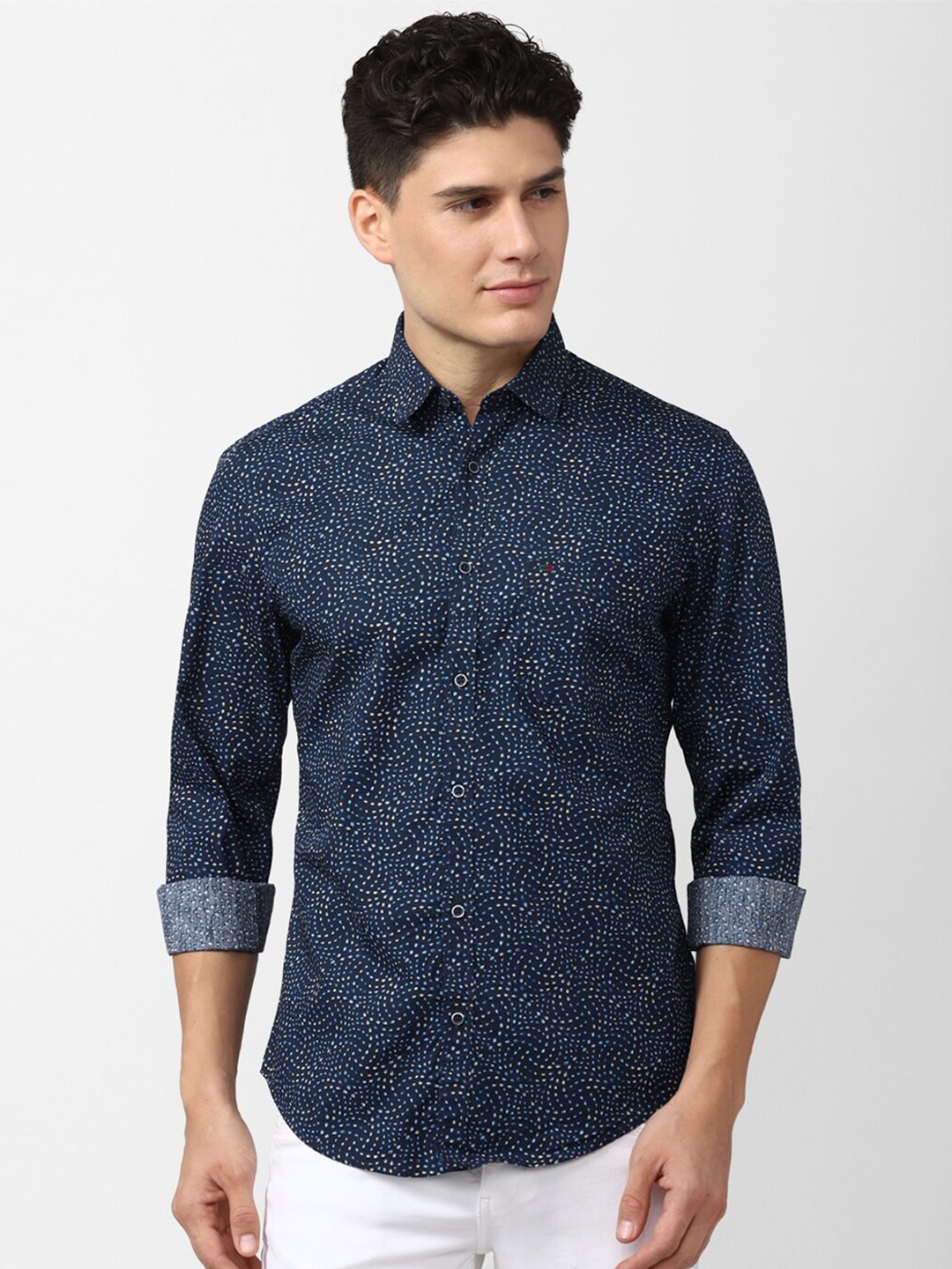 

Peter England Casuals Men Slim Fit Printed Casual Cotton Shirt, Navy blue