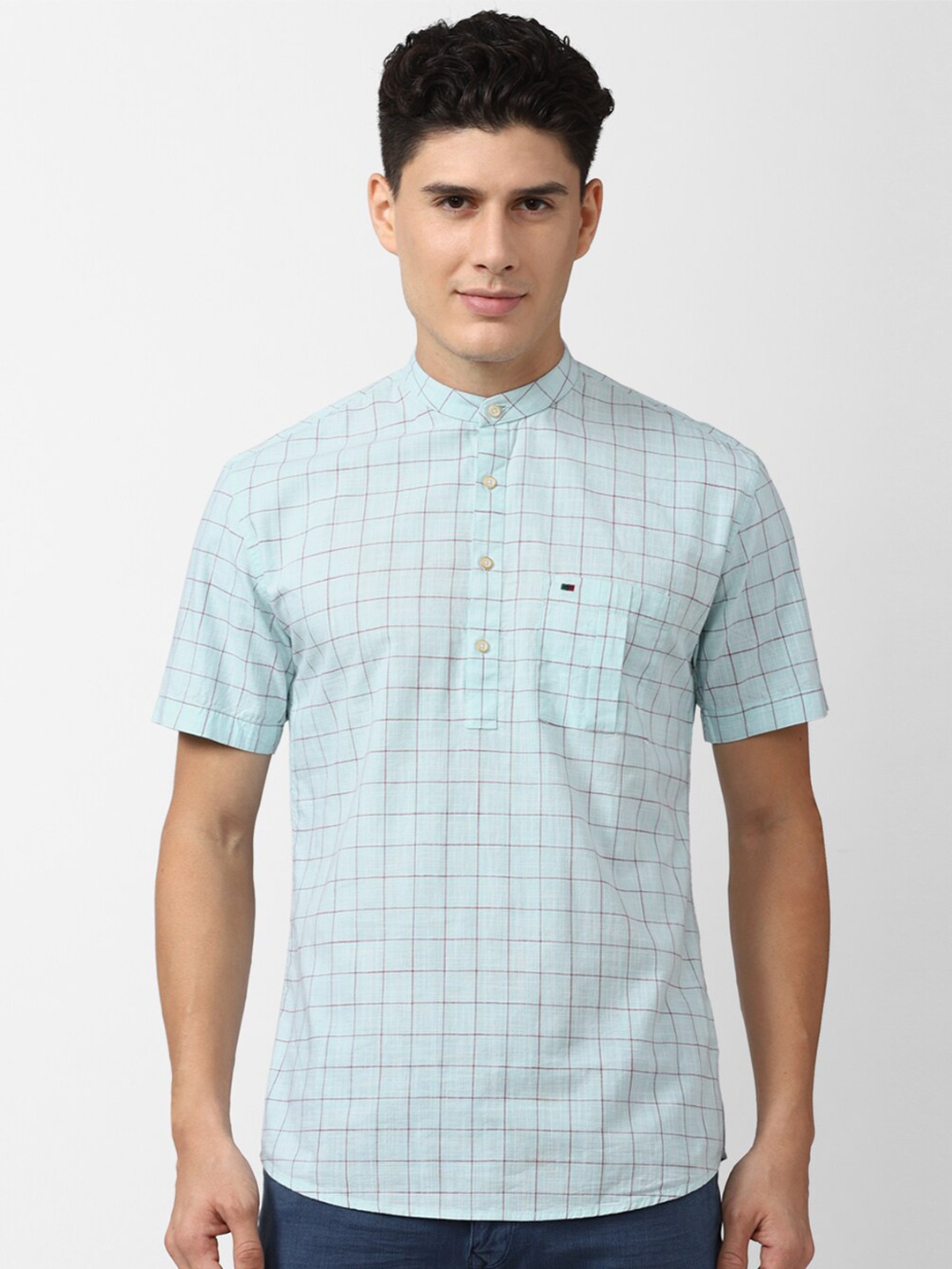 

Peter England Casuals Men Slim Fit Checked Casual Shirt, Blue