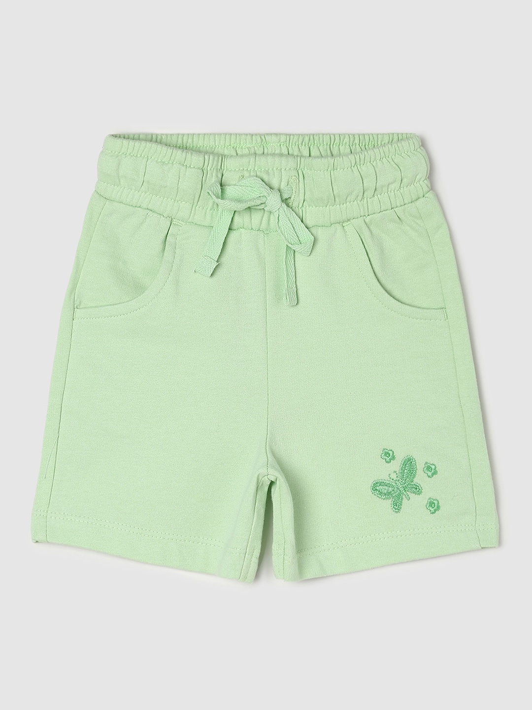 

max Girls Mid Rise Regular Fit Knee Length Pure Cotton Shorts, Green