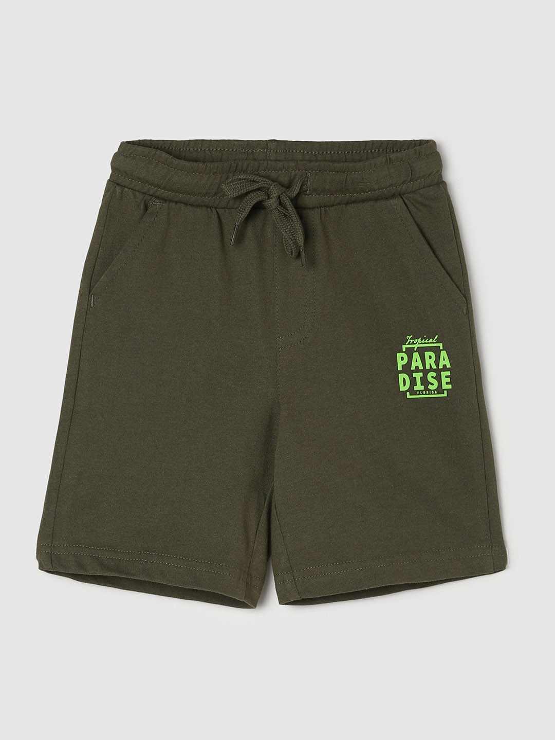 

max Boys Mid Rise Regular Fit Knee Length Pure Cotton Shorts, Green