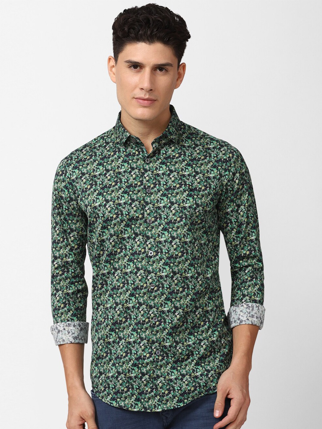 

SIMON CARTER LONDON Men Slim Fit Printed Casual Pure Cotton Shirt, Green