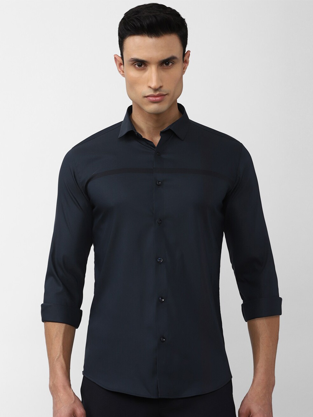 

V Dot Men Slim Fit Casual Shirt, Navy blue