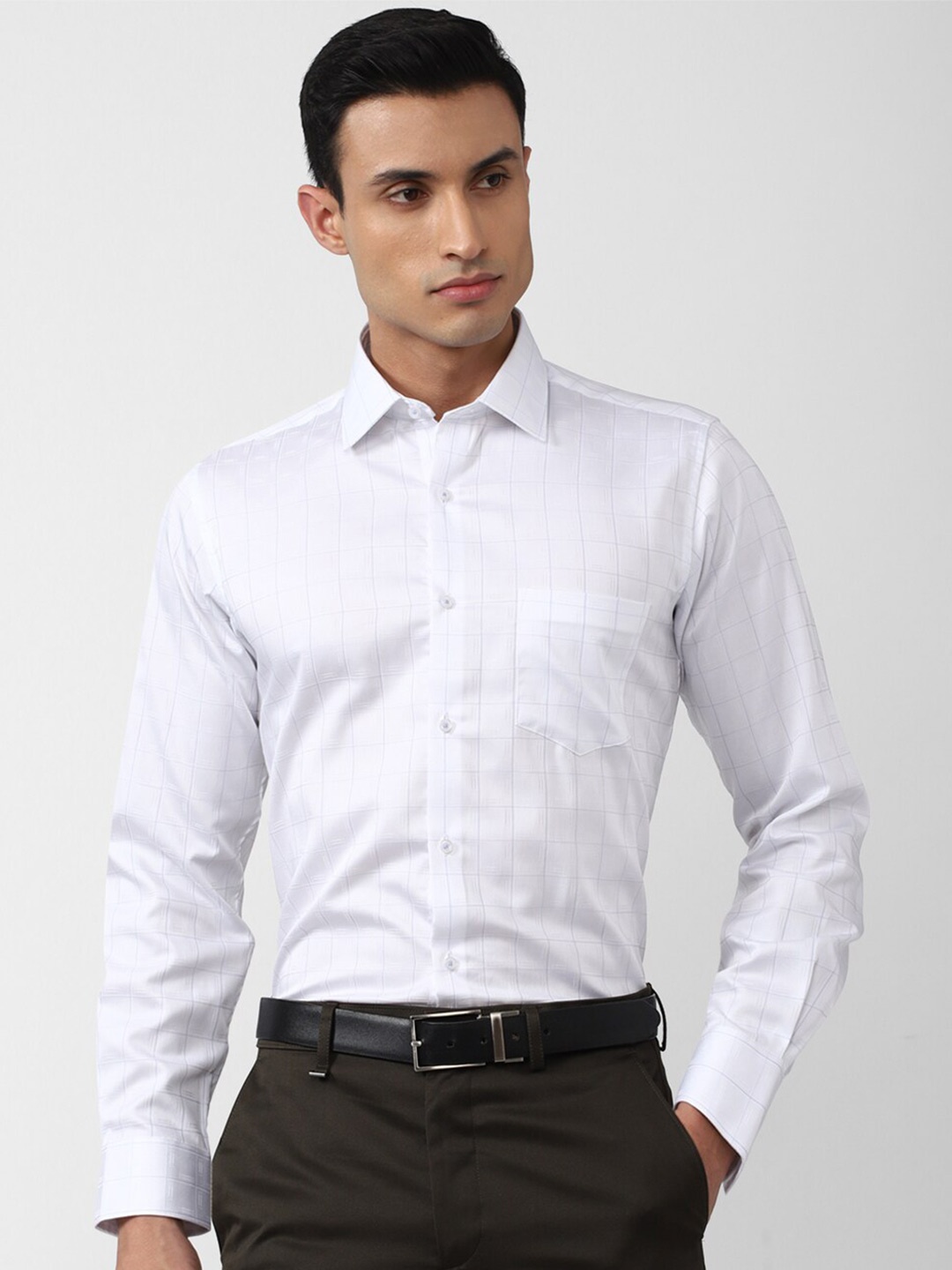 

Van Heusen Men Grid Tattersall Checked Formal Cotton Shirt, White